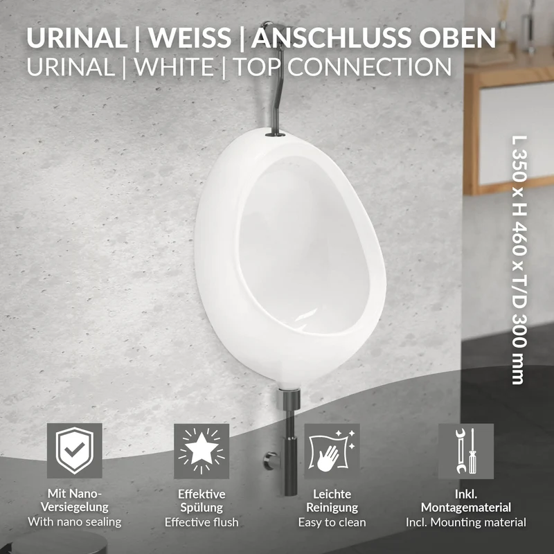 Urinal Pissoir aus Keramik mit Zulauf von Oben Luxebath