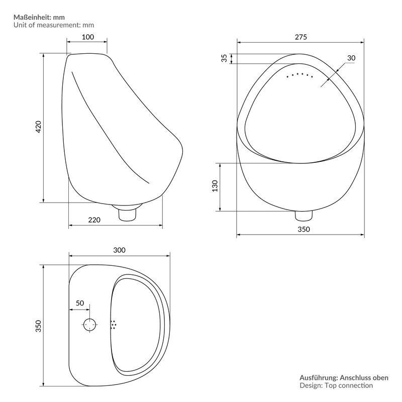 Urinal Pissoir aus Keramik mit Zulauf von Oben Luxebath