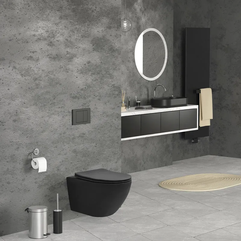 Wand-WC Hänge Toilette aus Keramik Matt Schwarz 54 cm lang Spülrandlos mit Nanoversiegelung & Softclose Luxebath