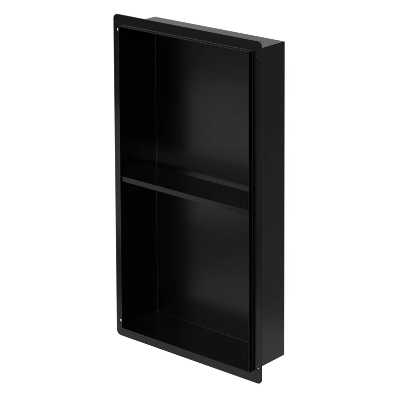 Duschnische 2 Ebenen 30x60 cm Schwarz aus Edelstahl Unterputz Rahmen Wandnische Duschablage LuxeBath