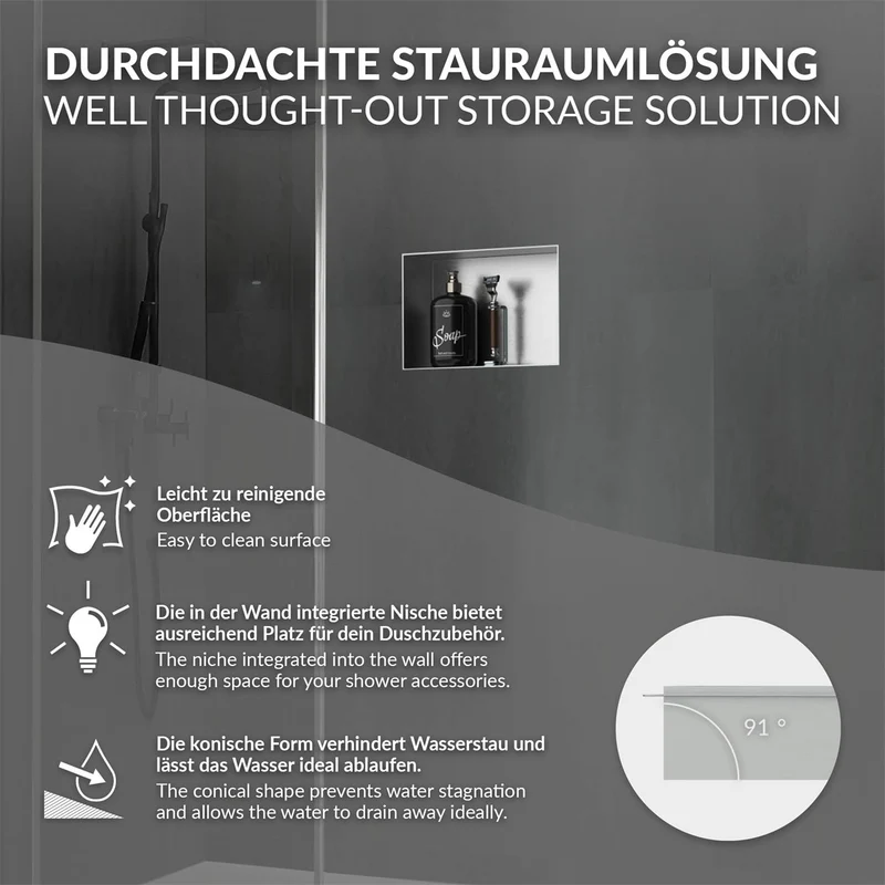 LuxeBath | Duschnische aus Edelstahl, Befliesbare Nische für Badutensilien, Unterputz Rahmen Wandnische Duschablage