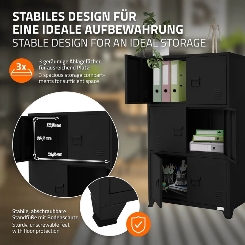 ML-Design | Aktenschrank mit drei Ebenen Magnetverschluss 75x40x120 cm aus Stahl, Büroschrank