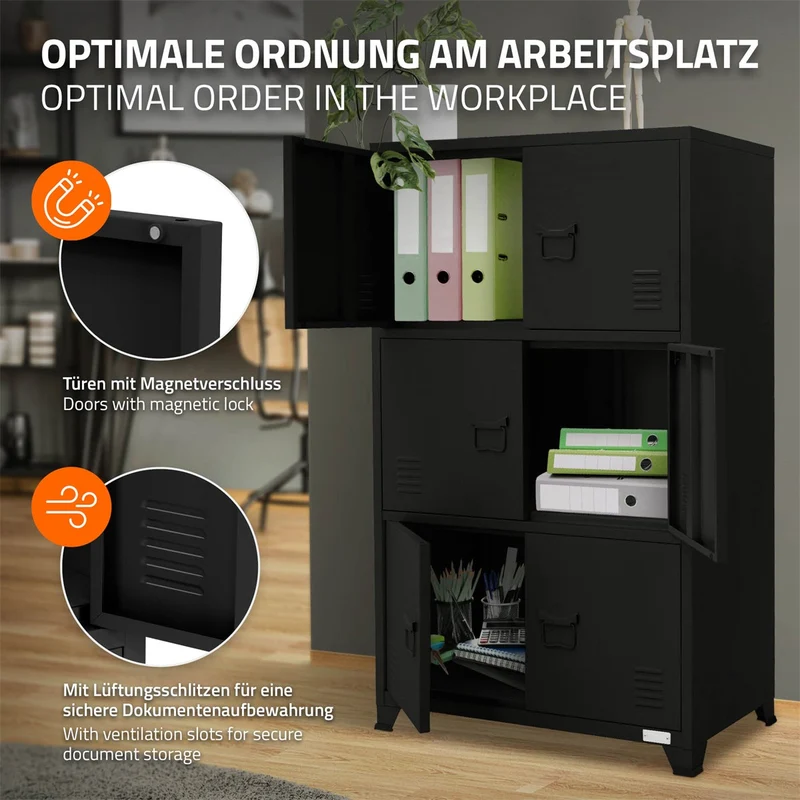 ML-Design | Aktenschrank mit drei Ebenen Magnetverschluss 75x40x120 cm aus Stahl, Büroschrank
