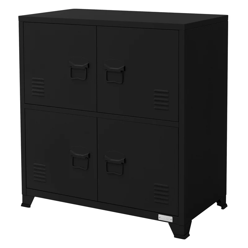Büroschrank mit zwei Ebenen Magnetverschluss 75x40x80,5 cm Schwarz aus Stahl ML-Design
