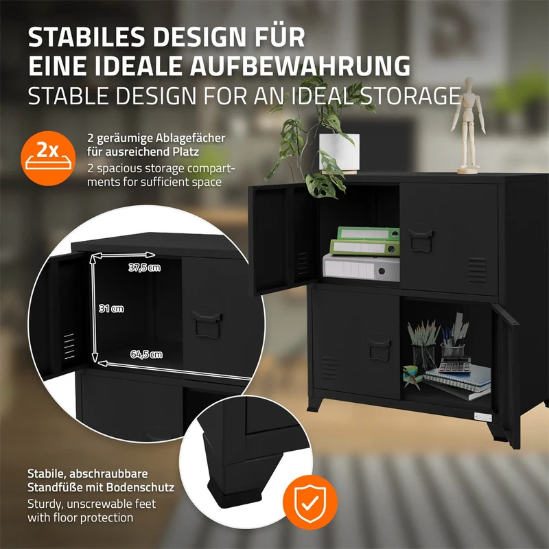 ML-Design | Aktenschrank mit zwei Ebenen Magnetverschluss 75x40x80,5 cm aus Stahl, Büroschrank