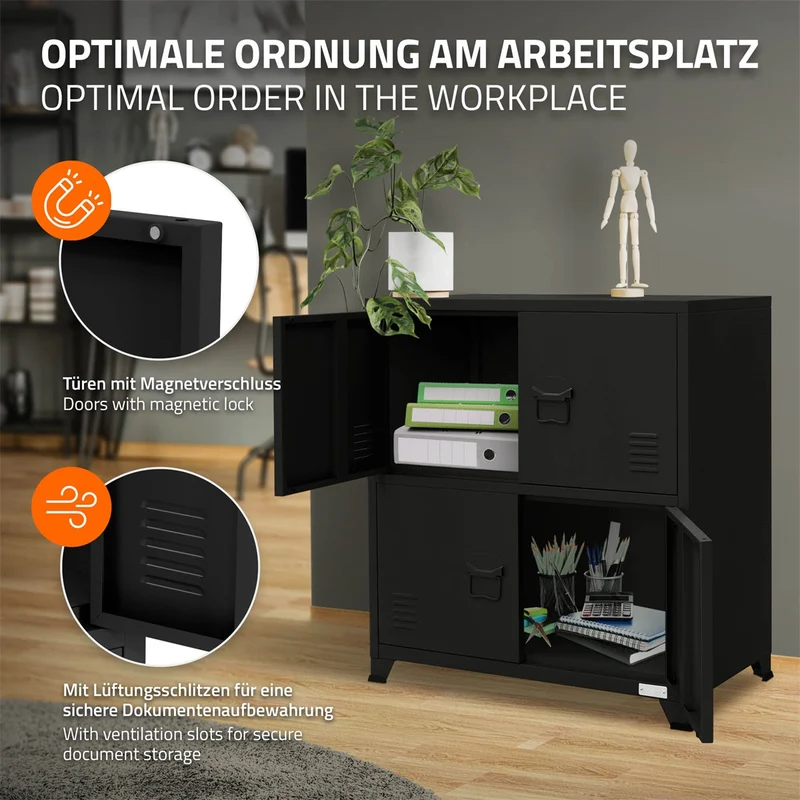 ML-Design | Aktenschrank mit zwei Ebenen Magnetverschluss 75x40x80,5 cm aus Stahl, Büroschrank
