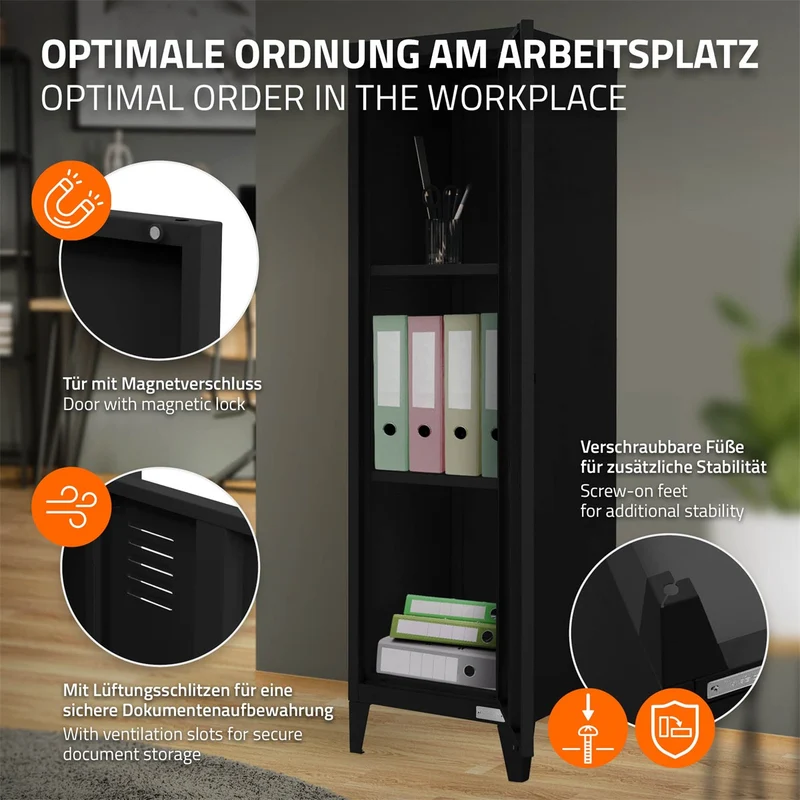 ML-Design | Aktenschrank hoch 1-türig 38x38x137,5 cm aus Stahl, Büroschrank Spindschrank