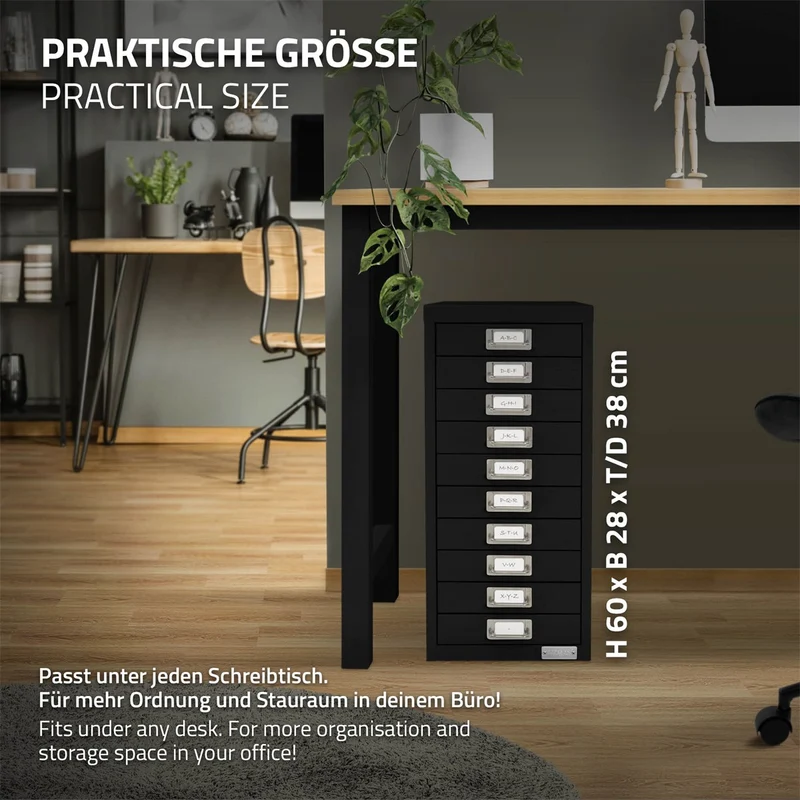ML-Design | Aktenschrank mit 10 Schubladen 28x38x60 cm aus Stahl, Büroschrank mit Etikettenhalter
