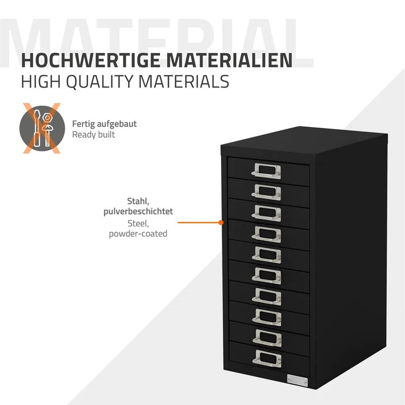 ML-Design | Aktenschrank mit 10 Schubladen 28x38x60 cm aus Stahl, Büroschrank mit Etikettenhalter