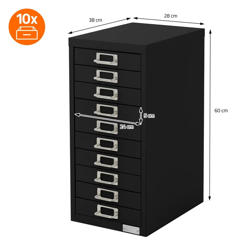 ML-Design | Aktenschrank mit 10 Schubladen 28x38x60 cm aus Stahl, Büroschrank mit Etikettenhalter
