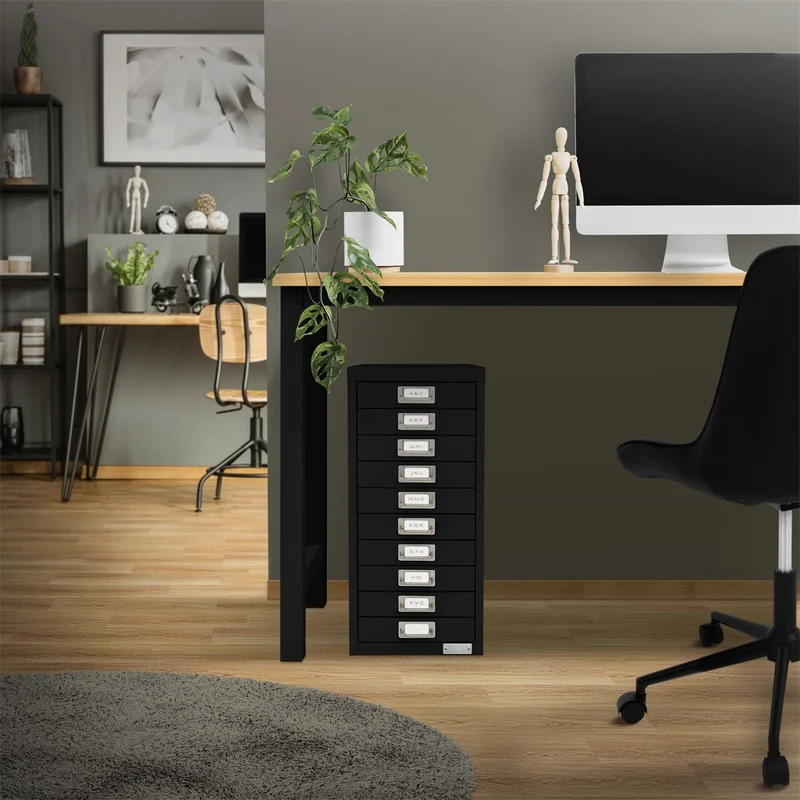 ML-Design | Aktenschrank mit 10 Schubladen 28x38x60 cm aus Stahl, Büroschrank mit Etikettenhalter