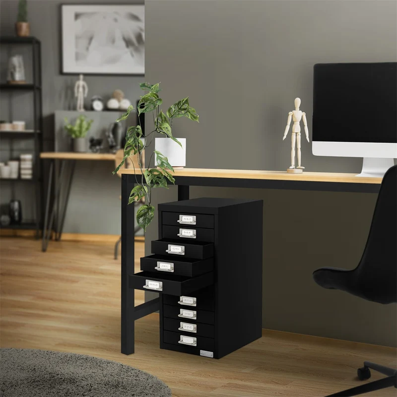 ML-Design | Aktenschrank mit 10 Schubladen 28x38x60 cm aus Stahl, Büroschrank mit Etikettenhalter