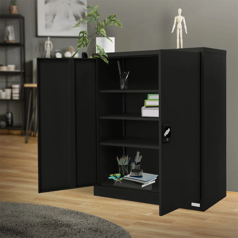 ML-Design | Aktenschrank abschließbar 90x40x109 cm aus Stahl, Büroschrank mit 2 Türen