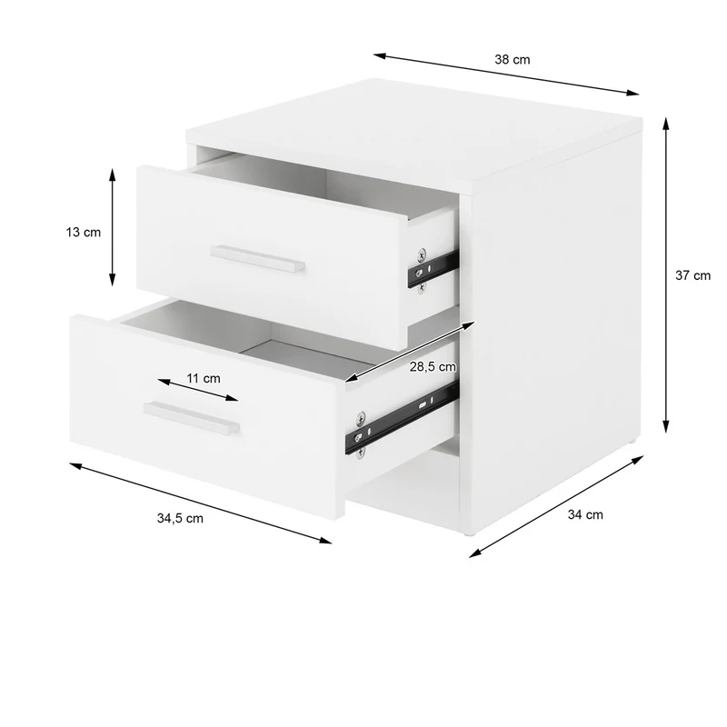 ML-Design | Nachttisch mit zwei Schubladen 38x37x34 cm Weiß aus Spannplatte