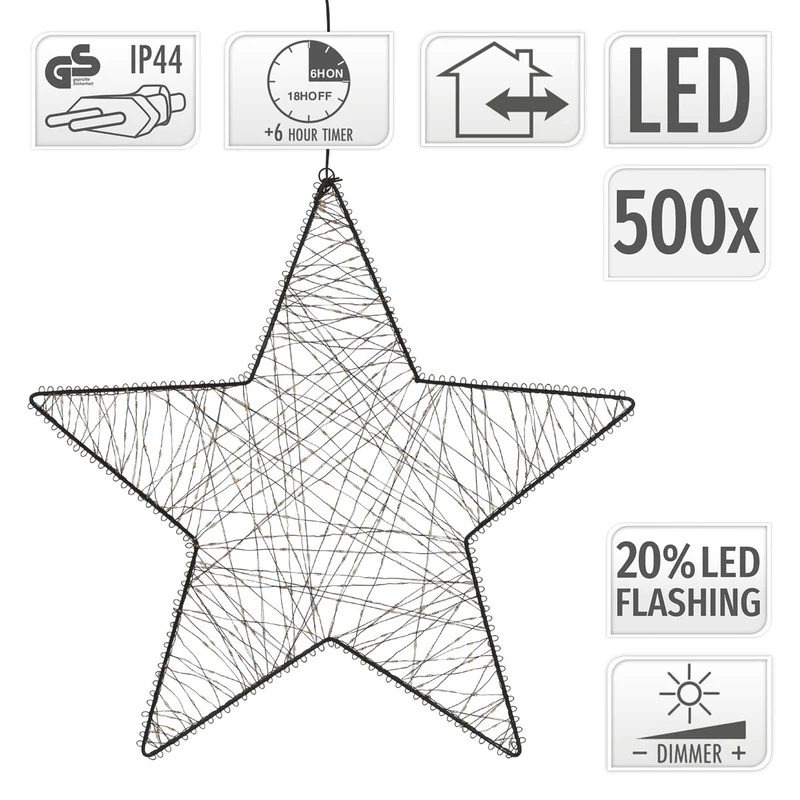 ECD Germany | LED Weihnachtsstern 56 cm Metall Warmweiß Weihnachtsdeko Leuchtstern Weihnachtsbeleuchtung Außen mit Lichterkette und Timer 500 LED