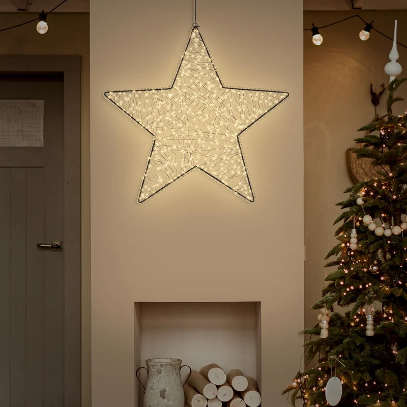 ECD Germany | LED Weihnachtsstern 56 cm Metall Warmweiß Weihnachtsdeko Leuchtstern Weihnachtsbeleuchtung Außen mit Lichterkette und Timer 500 LED
