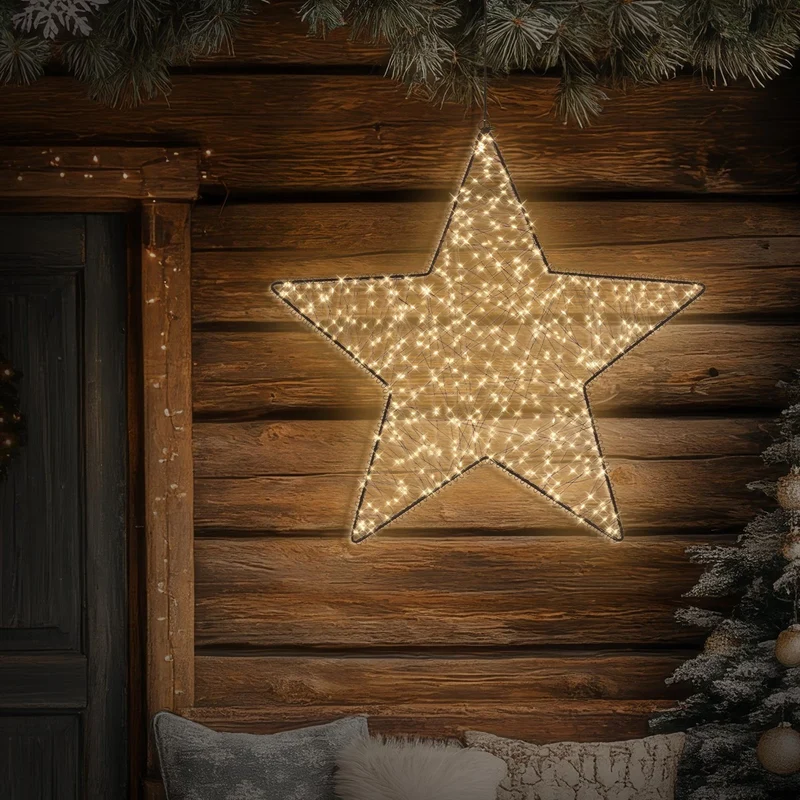 ECD Germany | LED Weihnachtsstern 56 cm Metall Warmweiß Weihnachtsdeko Leuchtstern Weihnachtsbeleuchtung Außen mit Lichterkette und Timer 500 LED