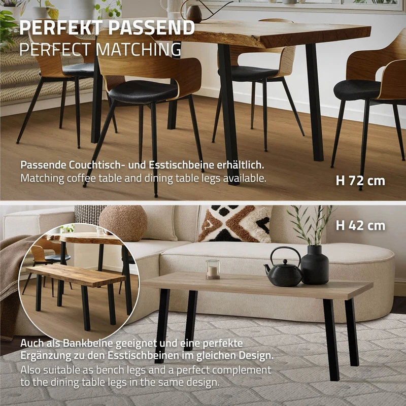 ML-Design | 4er Set Tischbeine schräg I-Design aus pulverbeschichteter Stahl, höhenverstellbare Möbelfüße