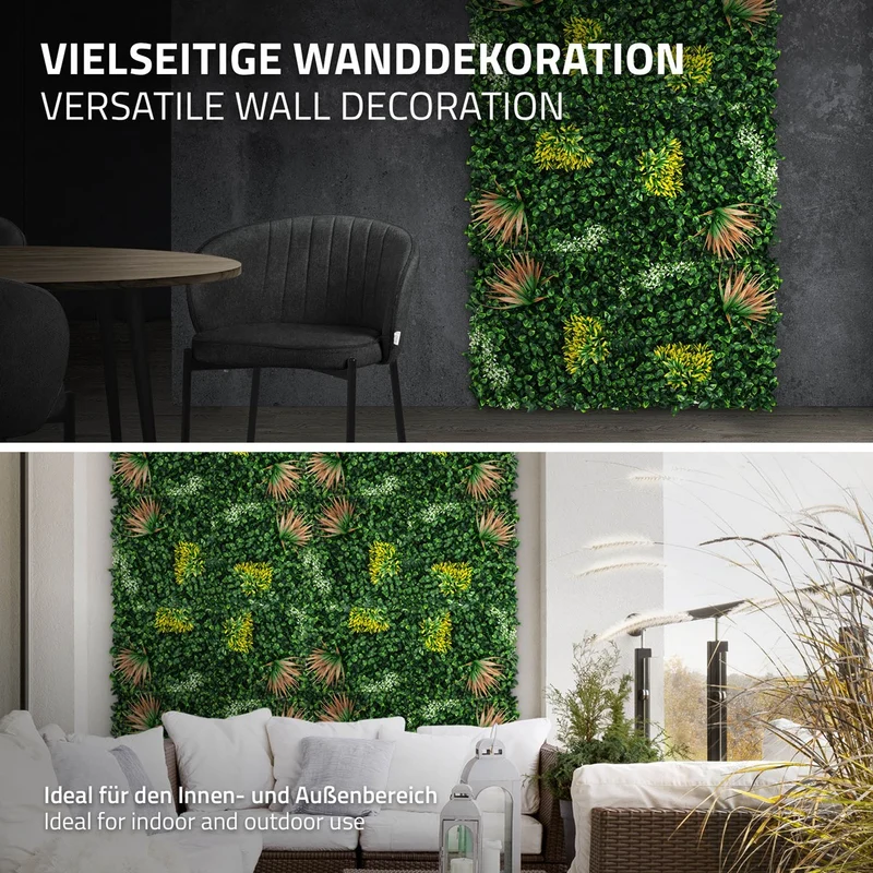 ECD Germany | Künstliche Pflanzenwand Copper Leaf 4er Set 50x50 cm Grün Kunstpflanzen Wandpaneele Indoor Outdoor Blumenwand Sichtschutz Wandpflanzen