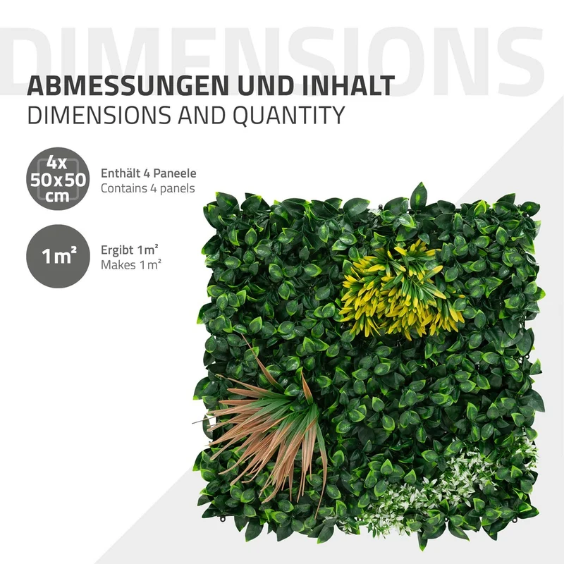 ECD Germany | Künstliche Pflanzenwand Copper Leaf 4er Set 50x50 cm Grün Kunstpflanzen Wandpaneele Indoor Outdoor Blumenwand Sichtschutz Wandpflanzen
