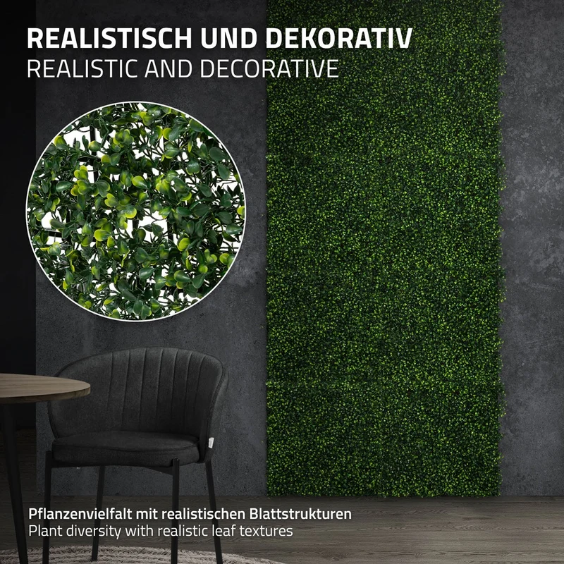 ECD Germany | Künstliche Pflanzenwand Classic Buxus 4er Set 50x50 cm Grün Kunstpflanzen Wandpaneele Indoor Outdoor Blumenwand Sichtschutz Wandpflanzen
