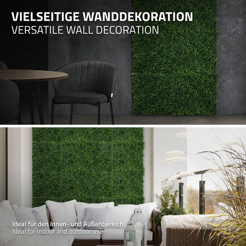 ECD Germany | Künstliche Pflanzenwand Classic Buxus 4er Set 50x50 cm Grün Kunstpflanzen Wandpaneele Indoor Outdoor Blumenwand Sichtschutz Wandpflanzen