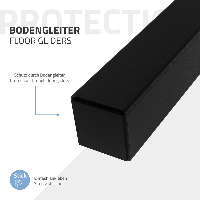 4er Set Tischbeine schräg H42 cm Schwarz glänzend aus pulverbeschichtetem Stahl eckig Profil 4x4 cm I-Form 96° Neigung ML-Design