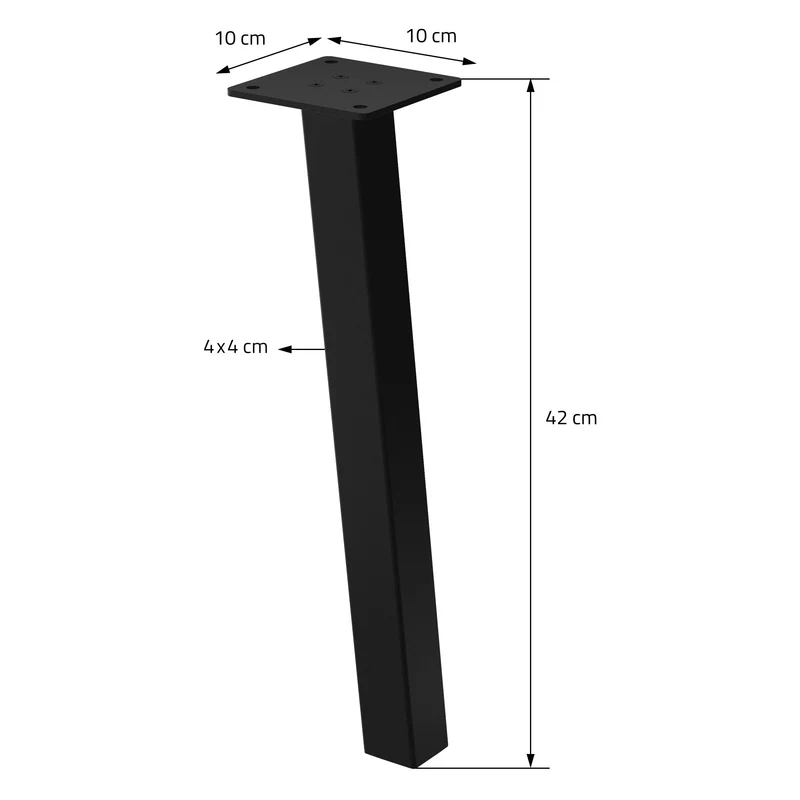 4er Set Tischbeine schräg H42 cm Schwarz glänzend aus pulverbeschichtetem Stahl eckig Profil 4x4 cm I-Form 96° Neigung ML-Design