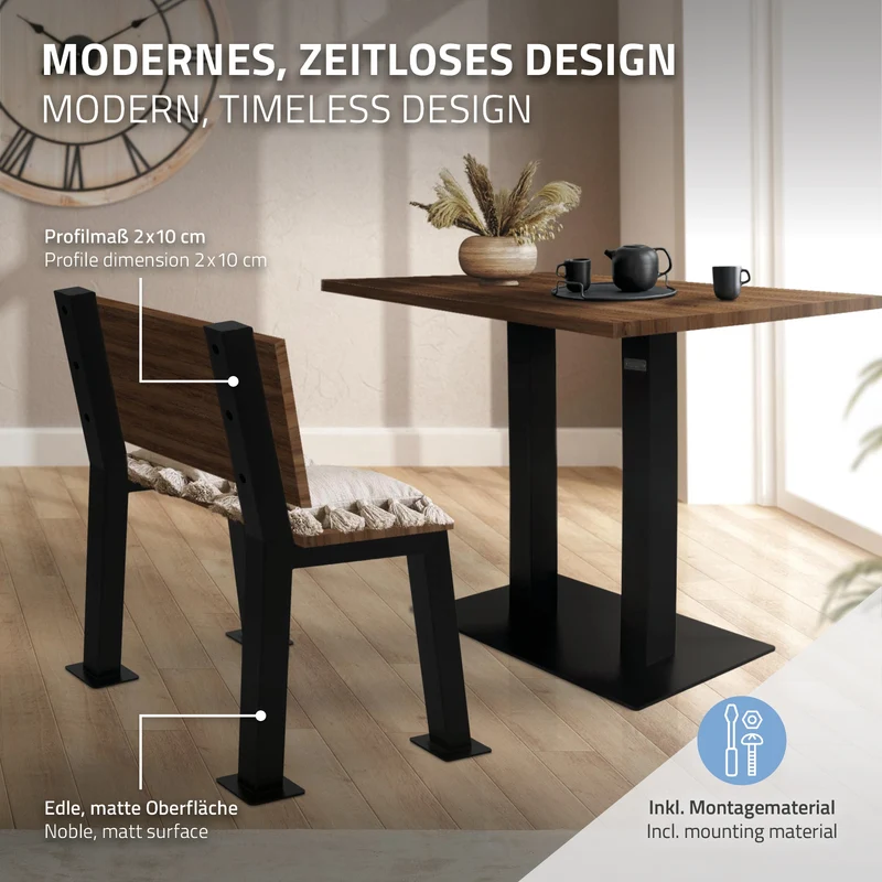 Bankgestell Bankkufen 2er Set H-Design 47 x 77,5 cm Schwarz aus Stahl ML-Design