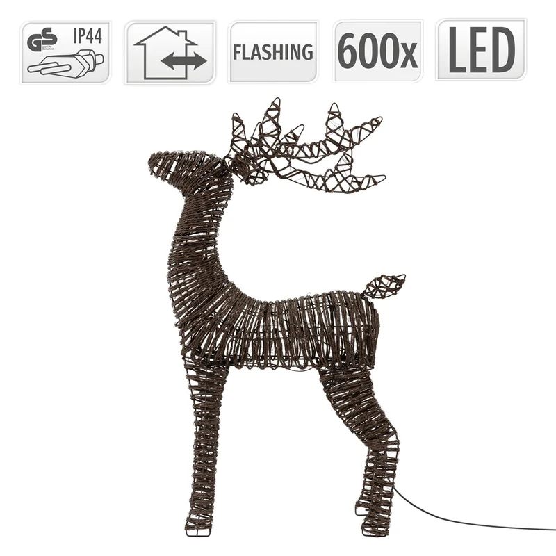 ECD GERMANY | LED Rentier Innen Außen 95 cm 600 LED Extra Warmweiß Weihnachtsdeko mit Lichterkette Weihnachtsbeleuchtung Garten Weihnachtsfigur Hirsch