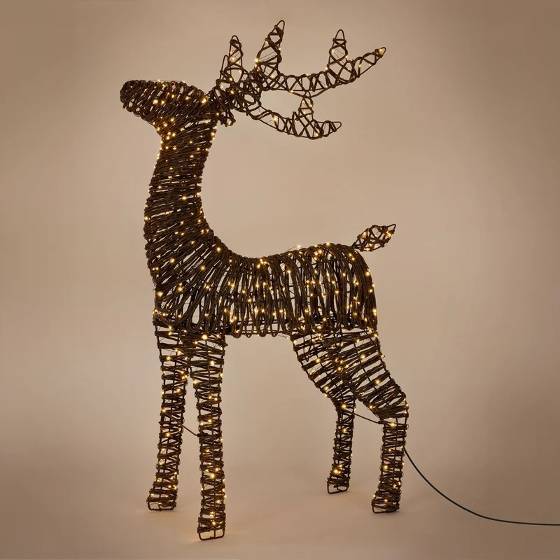 ECD GERMANY | LED Rentier Innen Außen 95 cm 600 LED Extra Warmweiß Weihnachtsdeko mit Lichterkette Weihnachtsbeleuchtung Garten Weihnachtsfigur Hirsch