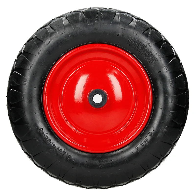2er Set Schubkarrenrad luftbereift 390 mm 4.80/4.00-8 mit Achse Rot aus PU