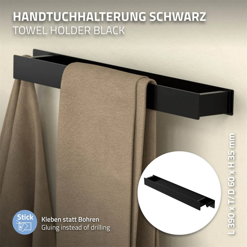 ML-Design | Handtuchhalter 42 cm zum Kleben ohne Bohren mit Haken