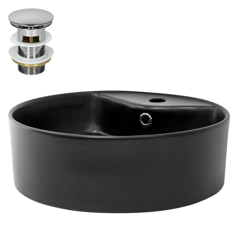 LuxeBath | Waschbecken Rund mit Überlauf Ø 460x155 mm aus Keramik Waschplatz Handwaschbecken für das Badezimmer