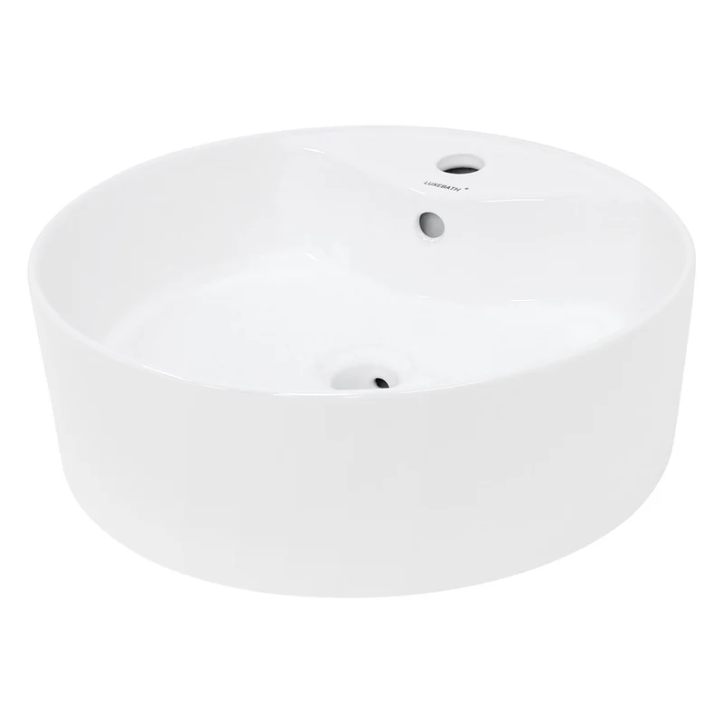 LuxeBath | Waschbecken Rund mit Überlauf Ø 460x155 mm aus Keramik Waschplatz Handwaschbecken für das Badezimmer