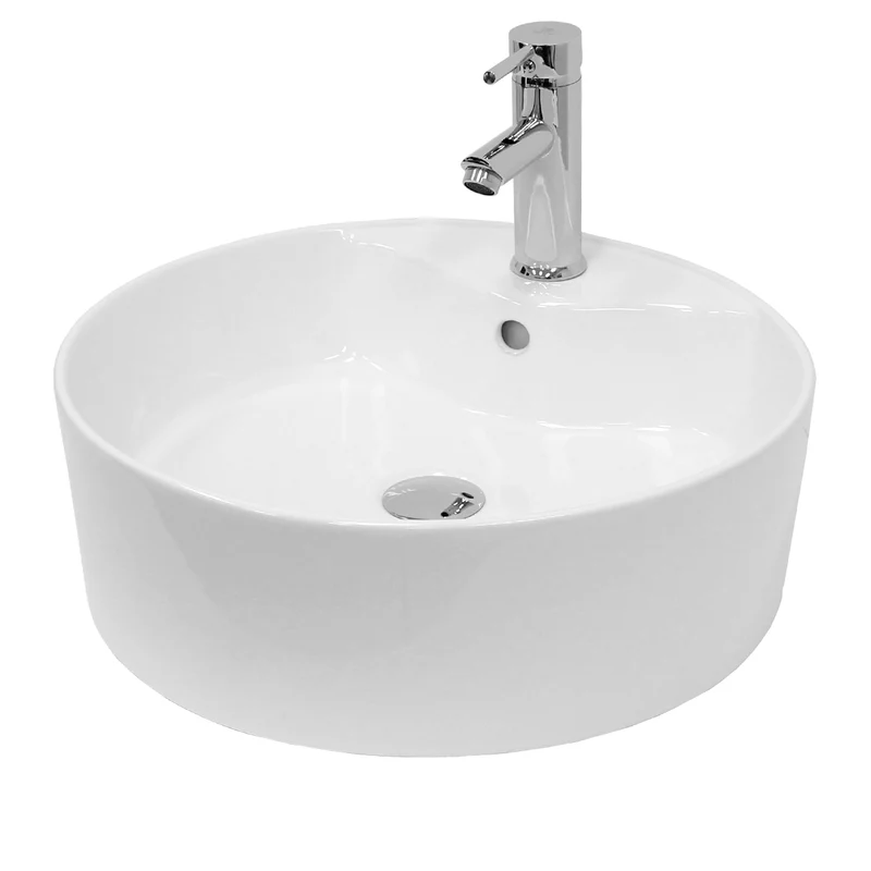 LuxeBath | Waschbecken Rund mit Überlauf Ø 460x155 mm aus Keramik Waschplatz Handwaschbecken für das Badezimmer