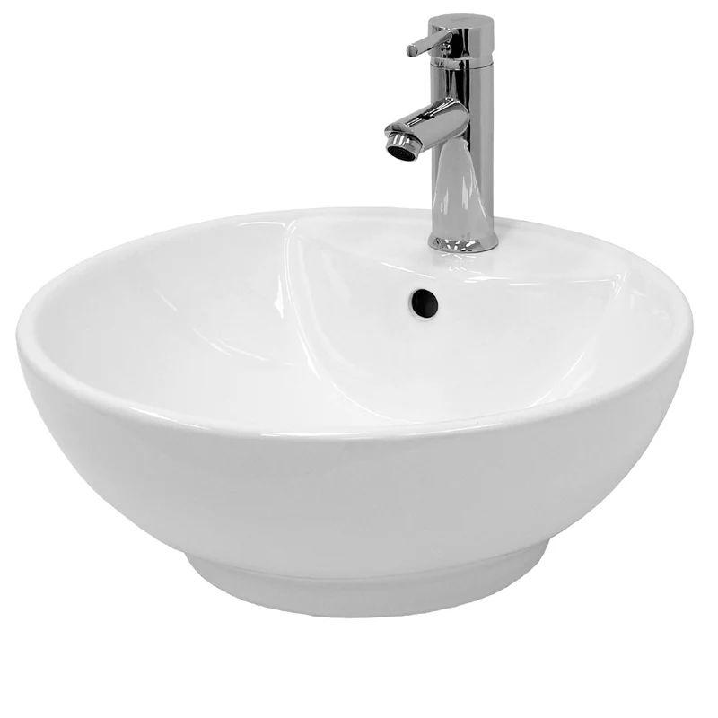 Waschbecken inkl. Ablaufgarnitur Weiß mit Überlauf Ø 45,5x18,5 cm Weiß aus Keramik LuxeBath