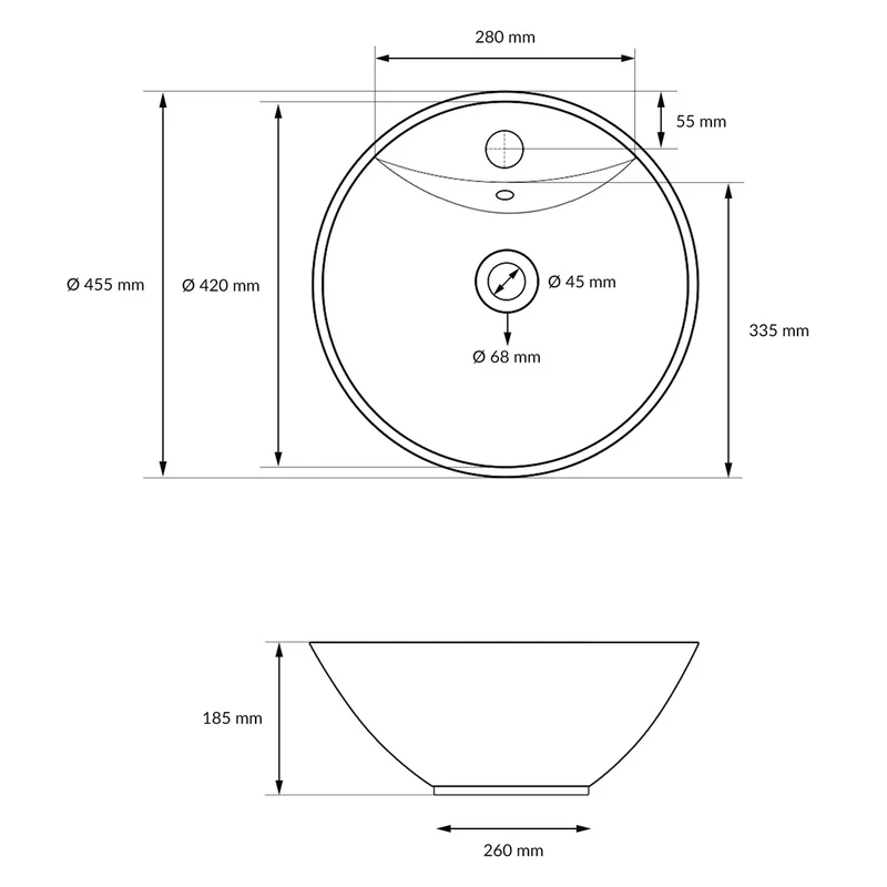 LuxeBath | Waschbecken Rund mit Überlauf Ø 455x185 mm aus Keramik Waschplatz Handwaschbecken für das Badezimmer