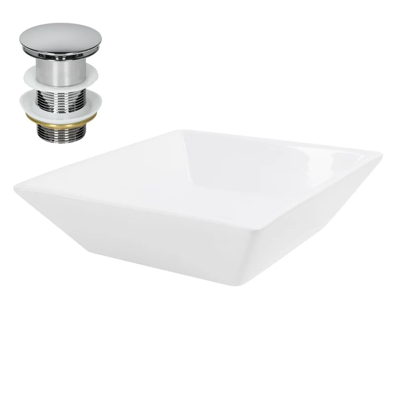 LuxeBath | Waschbecken Quadratisch ohne Überlauf 410x410x120 mm aus Keramik Waschplatz Handwaschbecken für das Badezimmer