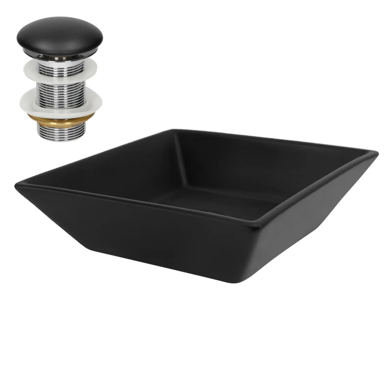 LuxeBath | Waschbecken Quadratisch ohne Überlauf 410x410x120 mm aus Keramik Waschplatz Handwaschbecken für das Badezimmer