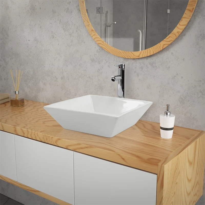 LuxeBath | Waschbecken Quadratisch ohne Überlauf 410x410x120 mm aus Keramik Waschplatz Handwaschbecken für das Badezimmer