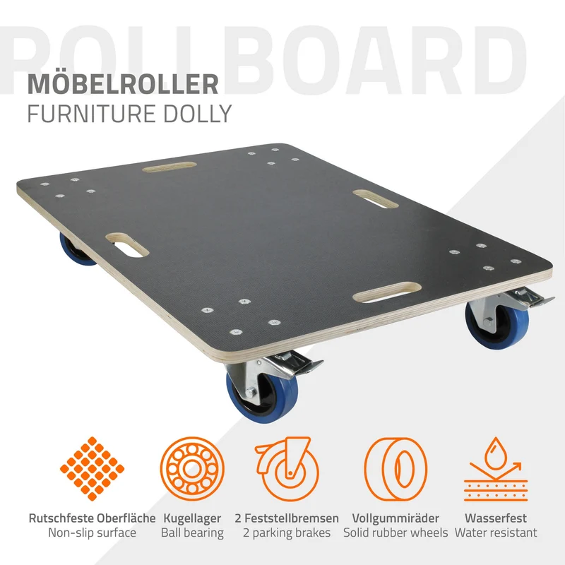 2er Set Rollbrett Möbelroller 60 x 80 cm aus Multiplex mit Feststellbremsen Tragkraft 800 kg