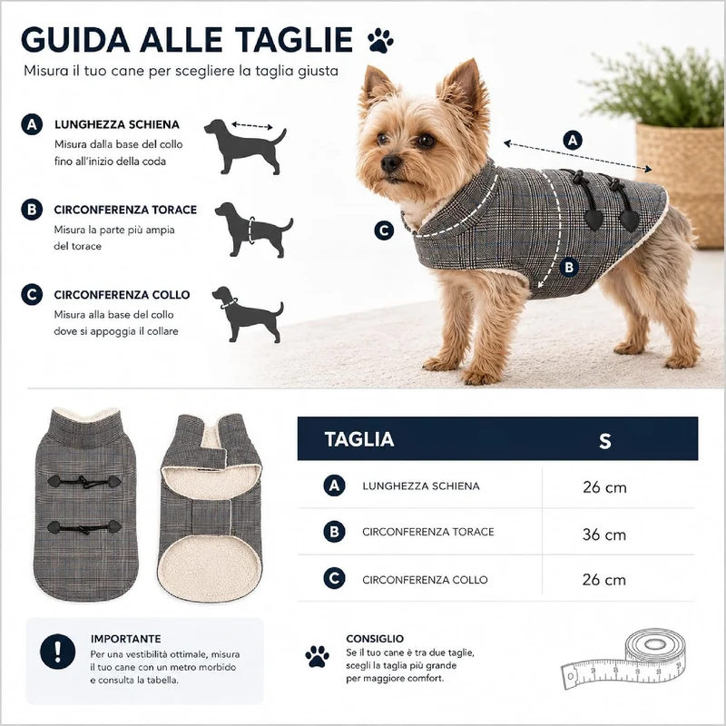 Cappottino per Cani Scozzese Imbottito con Interno in Morbido Sherpa Il Gruppone