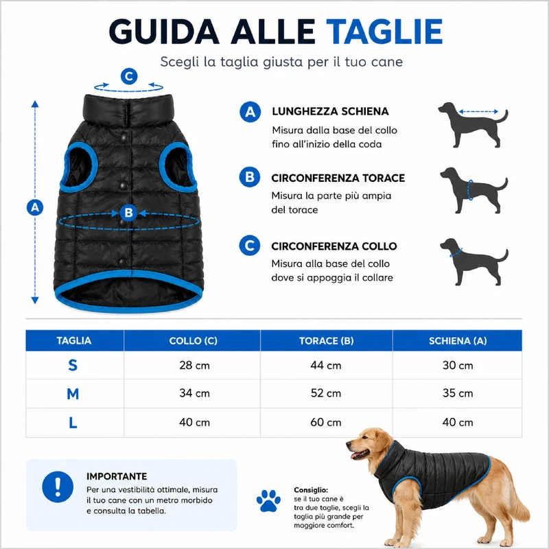 Cappottino Imbottito per Cani con Collo Alto Antivento Il Gruppone