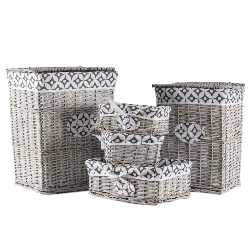 Set 3/5 Pezzi Ceste Portabiancheria in Vimini con Coperchio Il Gruppone