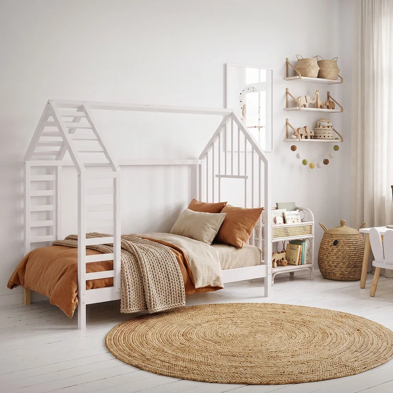 ML-DESIGN | Kinderbett mit Lattenrost aus massivem Kiefernholz 80x160 cm Weiß Hausbett mit Dach & Fenster Montessori Bettgestell für Mädchen & Jungen
