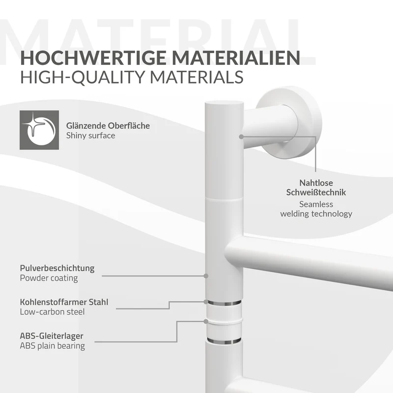Handtuchwärmer Elektrisch 450x622 mm mit 5 schwenkbaren Armen & Timerfunktion, 75W Handtuchheizkörper Weiß glänzend LuxeBath