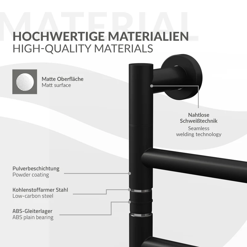 Handtuchwärmer Elektrisch 450x622 mm mit 5 schwenkbaren Armen & Timerfunktion, 75W Handtuchheizkörper Schwarz matt LuxeBath