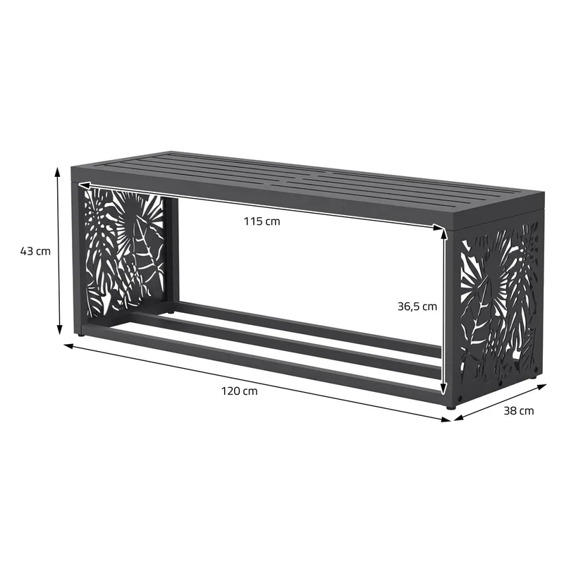 ML-DESIGN | Kaminholzregal Innen/Aussen mit Sitzbank 120x38x43 cm Stahl verzinkt Anthrazit Brennholzregal Metall Holzlager wetterfest Feuerholzregal