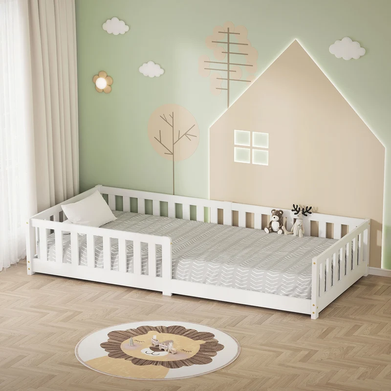 Kinderbett 90x200 cm mit Lattenrost und Rausfallschutz Weiß Kiefernholz ML-Design